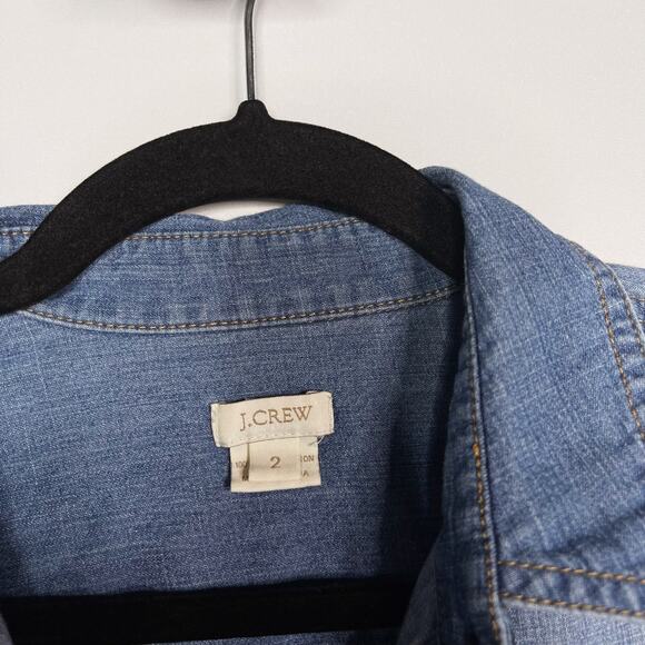 J Crew Womens 2 Denim Shirt Dress Half Button Front Long Sleeves Cotton Collared - Picture 6 of 9